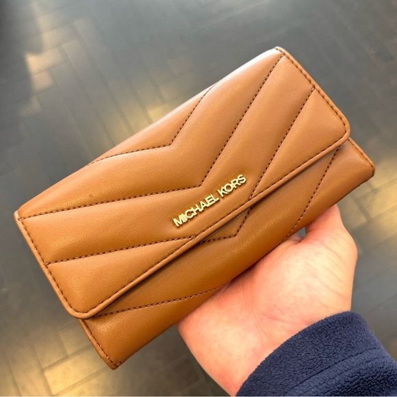 Michael Kors Handbags - Michael Kors Large Quilted Trifold Wallet Luggage Brown